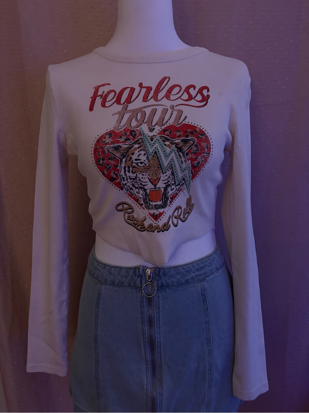 Forever 21 White 'Fearless Tour' Long Sleeve Graphic Top